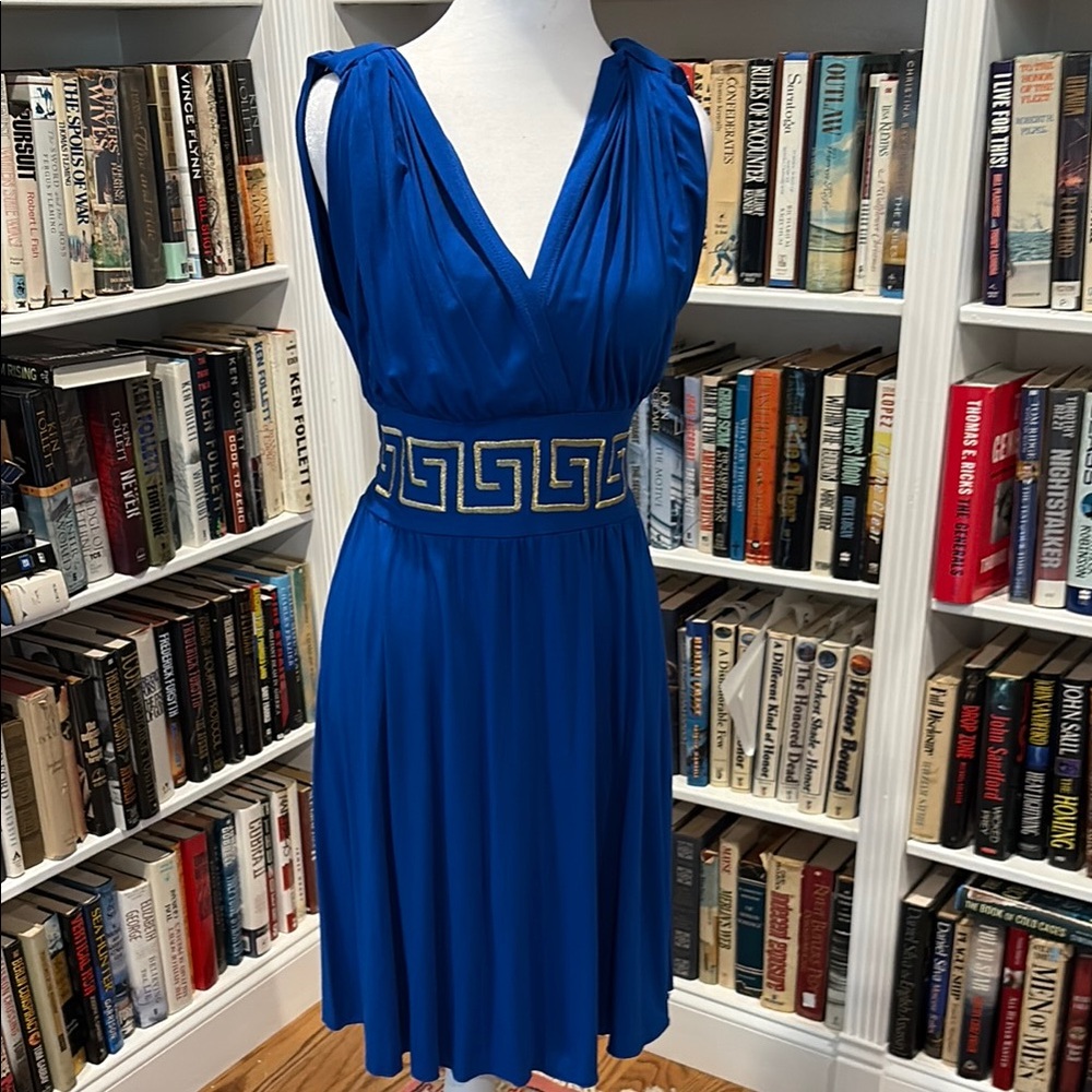 Chic Blue Grecian-Inspired Midi Dress